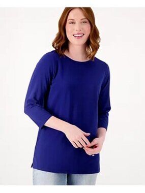 Belle by Kim Gravel Women Top Sz M Primabelle Knit Ballet Neck Blue A594935